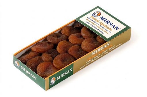 Mirsan Gida Natural Sun Dried Apricot 200g Cartonette Box Natural Sun Dried Apricot doypack carton box foam tray pet tup  200g_250g_300g_400g_500g_600g_doypak_kuru_kayısı Gün Kurusu Malatya